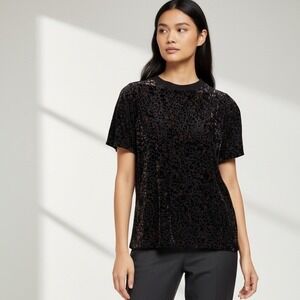 We The Free T-Shirt Womens Medium Black Burnout Velvet Leopard Print